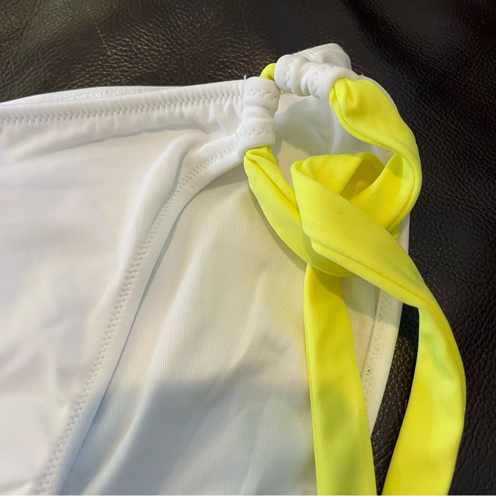 Victoria’s Secret Swim Bikini Bottoms White Neon Yellow Ties Size Large - Picture 3 of 6
